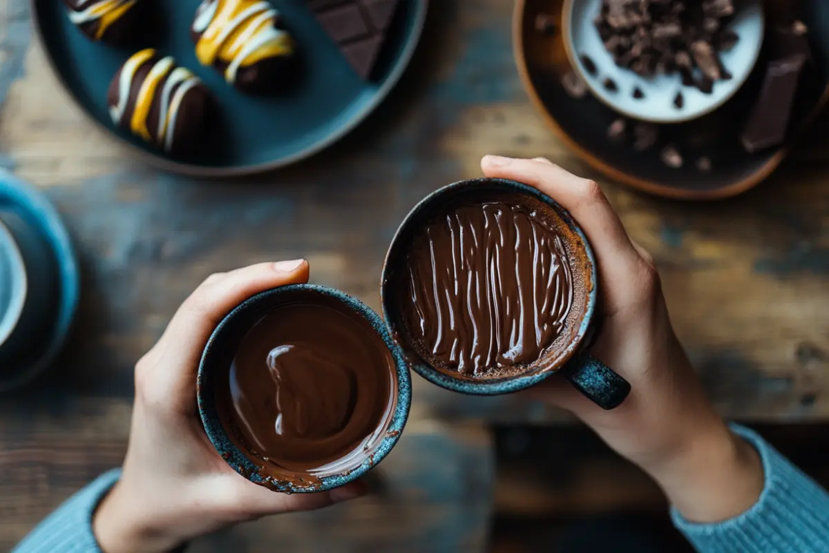 Overhead view of chocolate sauce and melted chocolate, Is chocolate sauce the same as melted chocolate?