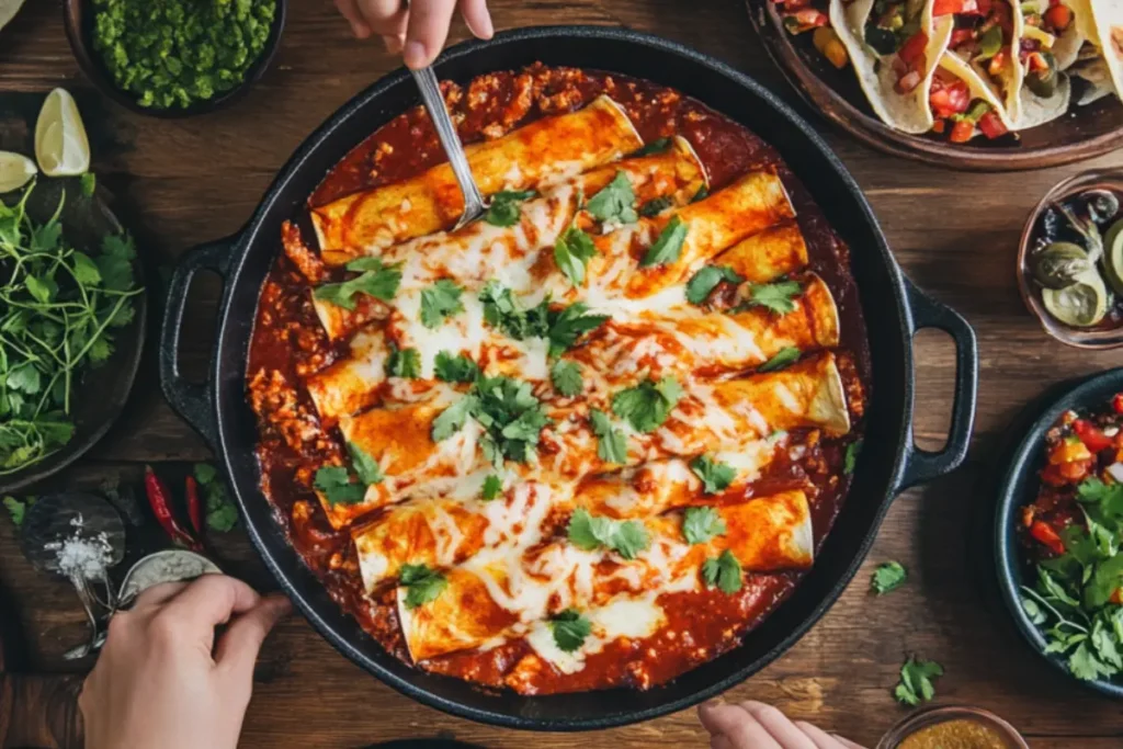 Is it better to make enchiladas with corn or flour tortillas arranged on a plate.