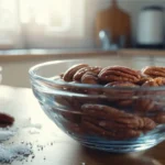 Soaking pecans in water to enhance flavor and nutrition before roasting.