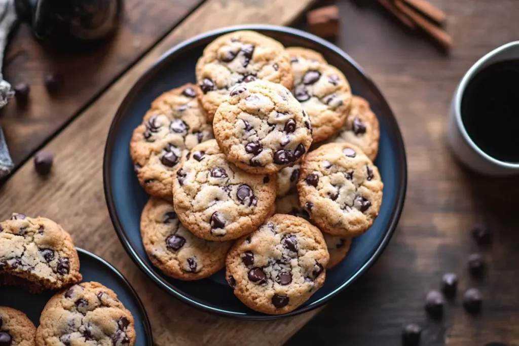 Have Tate’s cookies gotten smaller? Crisp chocolate chip cookies overhead view.