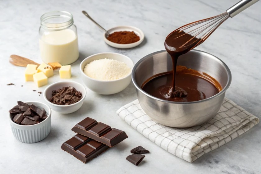 Homemade Black Label Chocolate Sauce in a Glass Jar with Drizzle