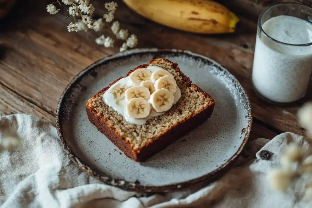 A slice of banana bread made with Substitute kefir for milk 