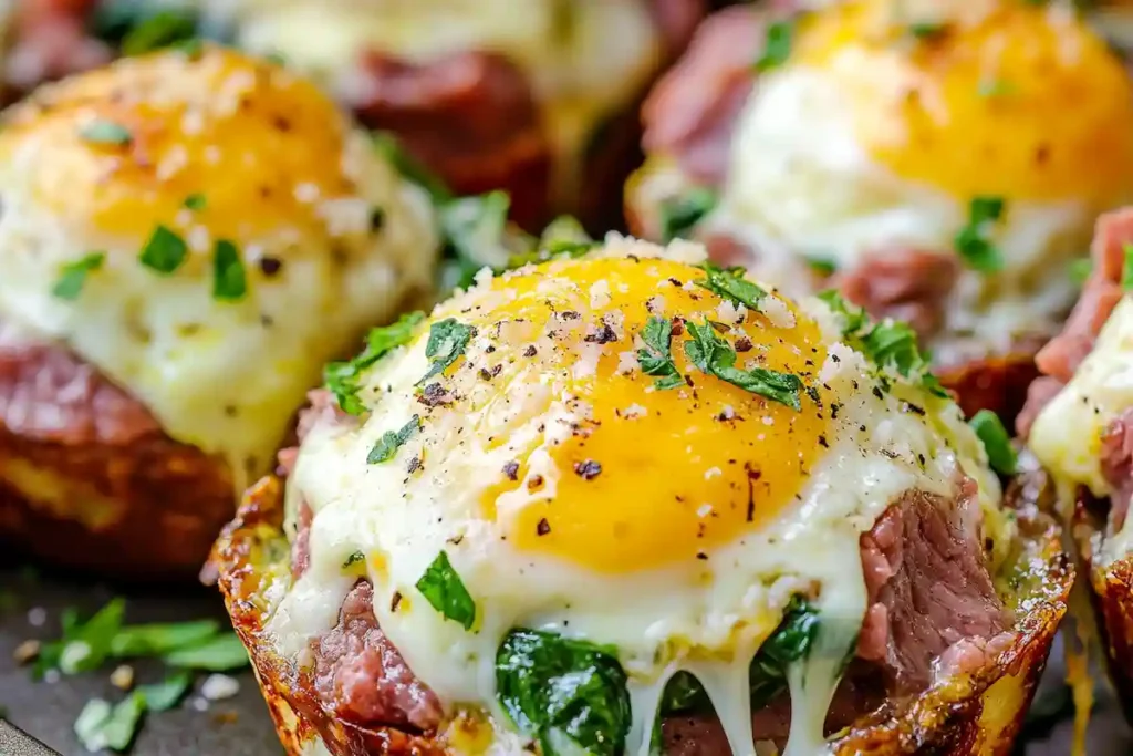 Corn beef egg muffins with spinach and cheese