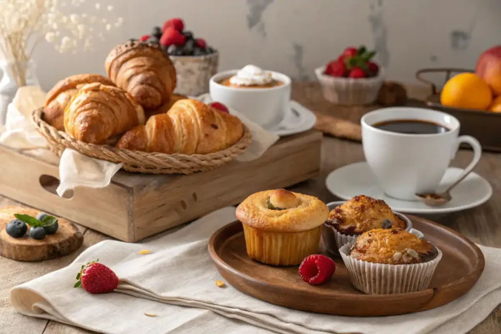 A variety of delicious breakfast pastries on a table