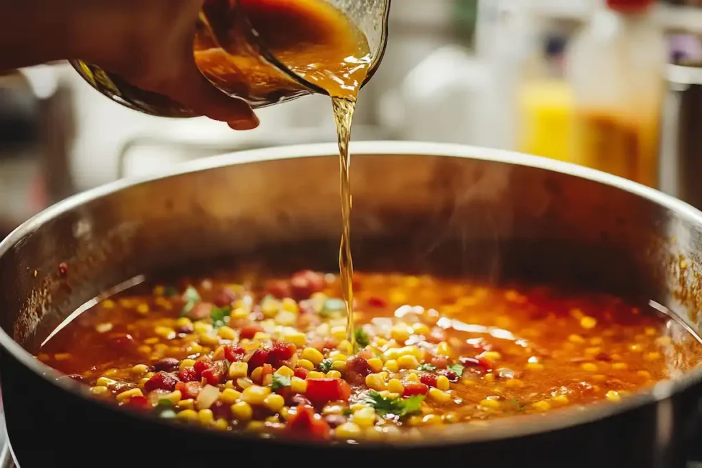 Adding broth to dilute spicy taco soup