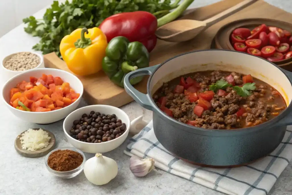 Ingredients and cooking process of taco soup frios.