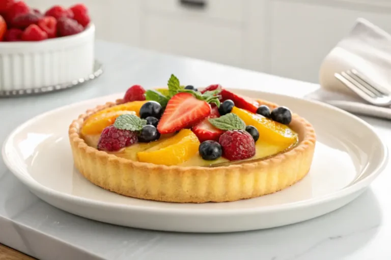 What are some common pastries? This fruit tart with a golden shortcrust base is a perfect example.