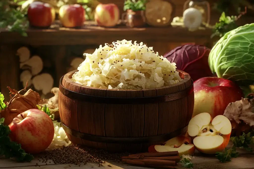 Comparison of German and regular sauerkraut on separate plates.