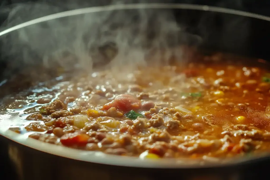 Simmering taco soup with thick texture