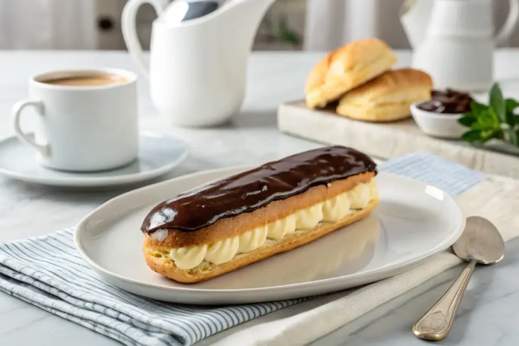 What are some common pastries? This chocolate éclair is a popular choux-based treat