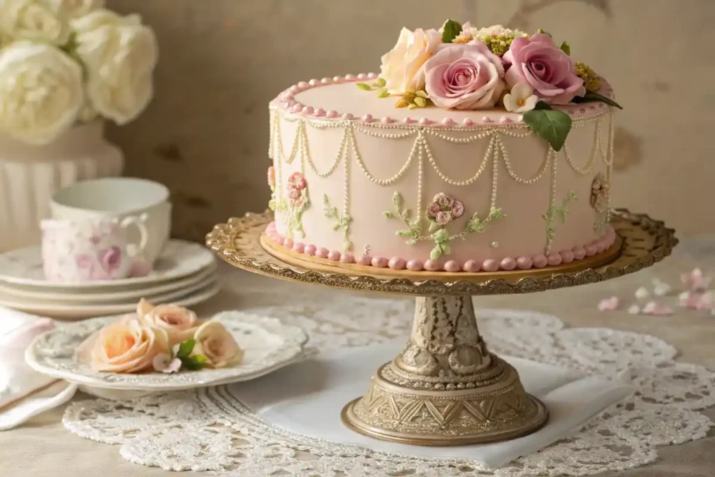 What is the vintage cake style called? – A stunning vintage cake with intricate piping and delicate floral accents.